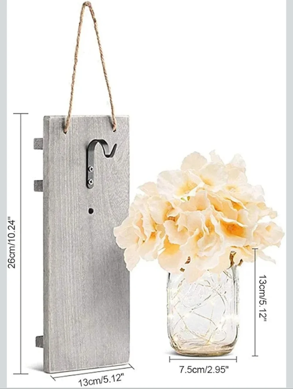 Rustic Cream Floral Mason Jar Wall Sconce with Twine Hanger (Set of 2)